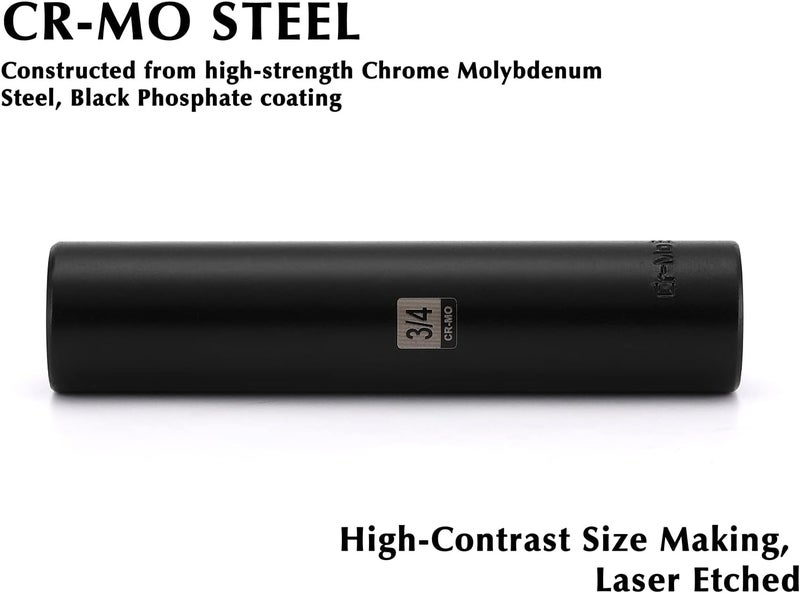 EMENTOL 1/2 Inch Drive Extra Long Deep Impact Socket - 3/4 Inch, CR-MO, SAE, 6 Point Extra Deep Socket, 5" Length - Image 3